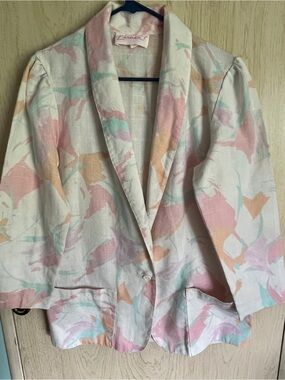 🩷 Vintage 80’s lightweight Geometric Pastel Blazer Lerner Sz 13/14 Grandmacore